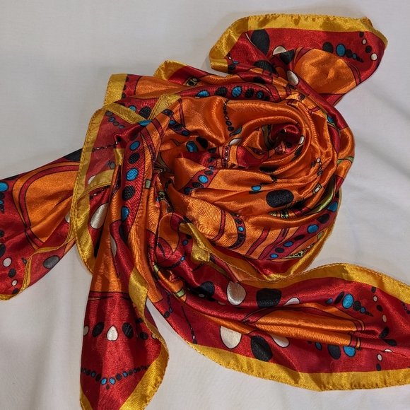 Colorful Large Printed Orange Fashion Scarf - Picture 7 of 8